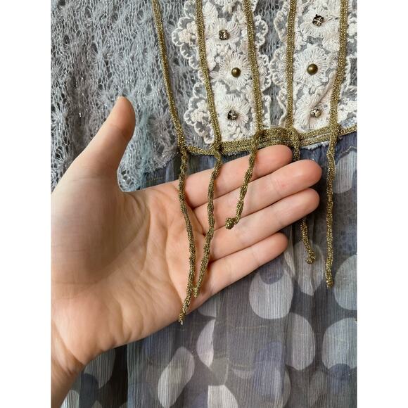 Casting Top Small XS Sheer Sparkle Knit Embroidery Dot Long Sleeve Boho Art - Picture 3 of 16